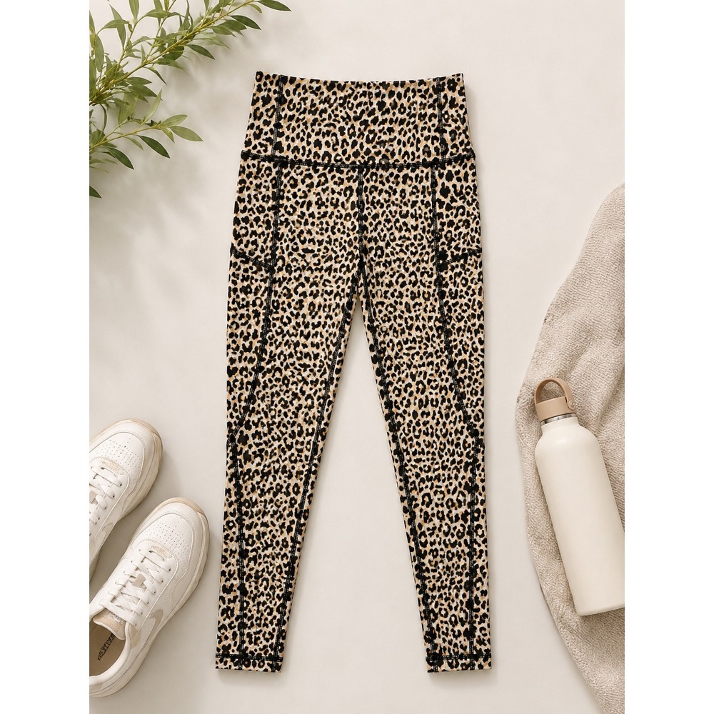 OUGES Leopard Print Activewear Leggings Women S High Waist Pocket Mob Wife Gym